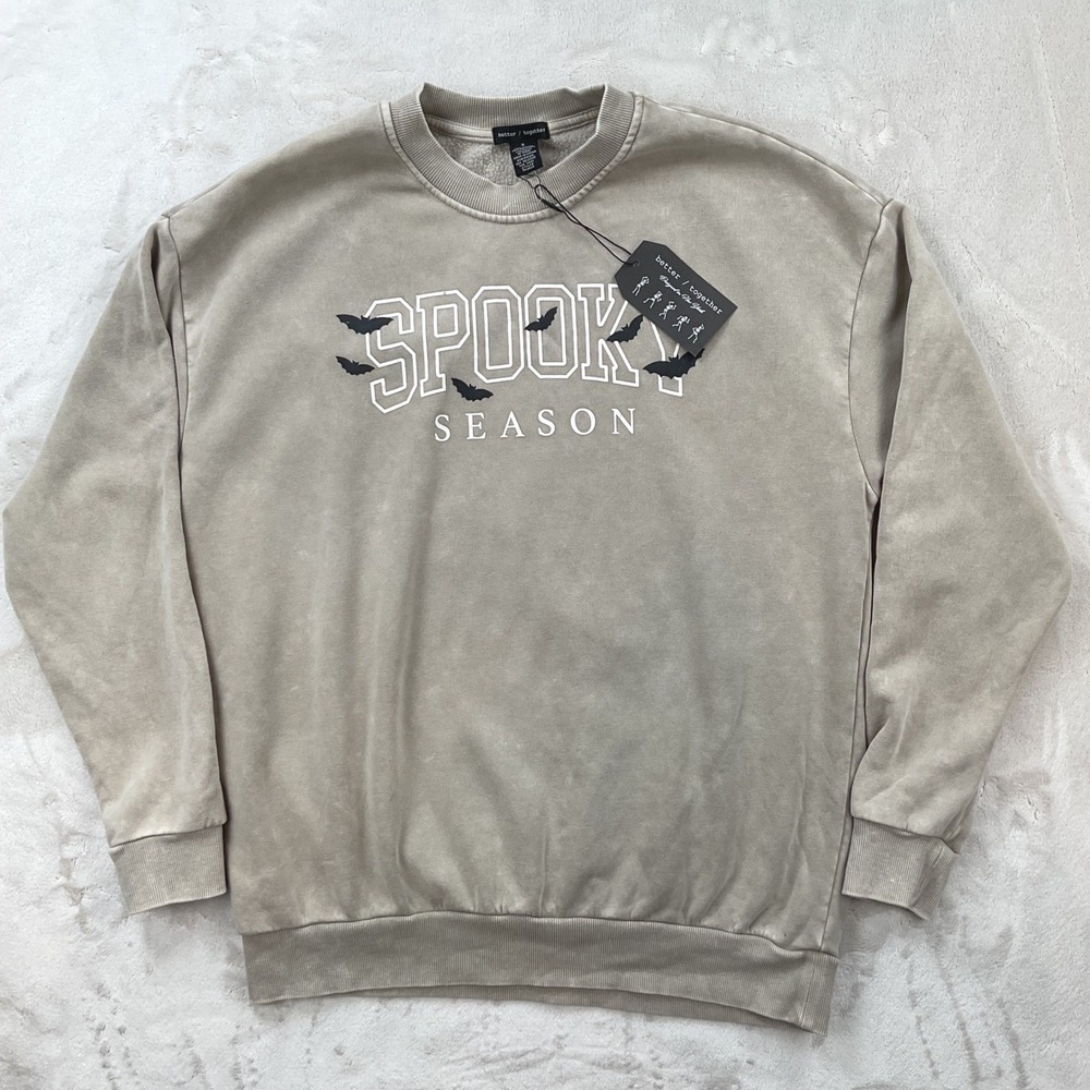 Better Together Spooky Season Bat Graphic Sweatshirt Washed Tan Small